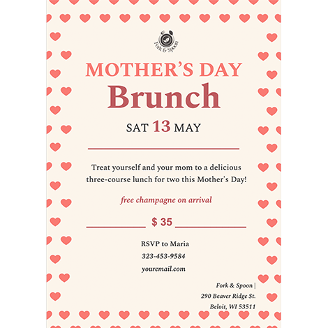 Mother's Day Hearts Brunch Invite