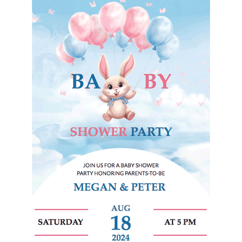 Baby Bunny Balloons Shower Invite
