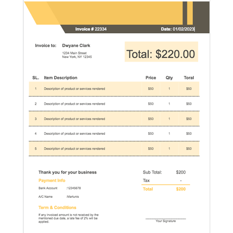 Ready Yellow & Gray Invoice