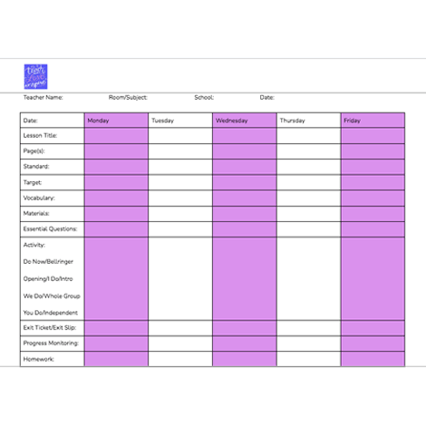 Weekly Lesson Plan Template