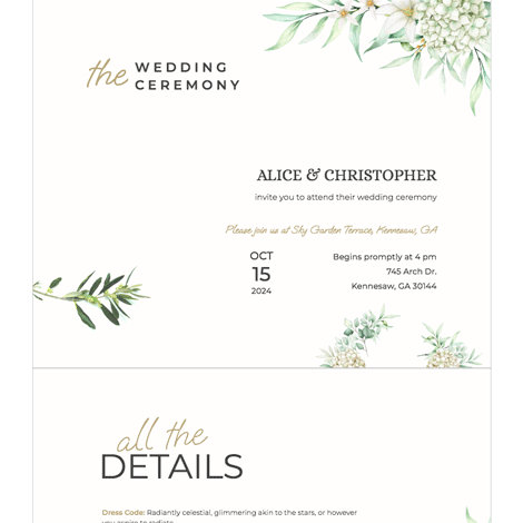 White Botanicals Wedding Invitation