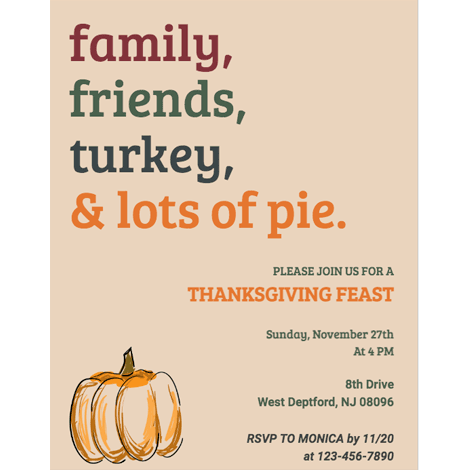 Family and Friends Thanksgiving Dinner Invite