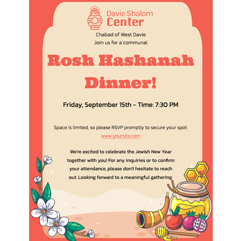 Rosh Hashanah Temple Red Border Dinner Invite