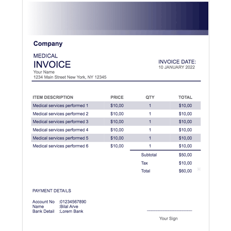 Medical Invoice Template