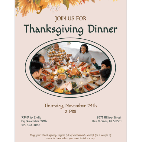 Thanksgiving Dinner Family Photo Invite