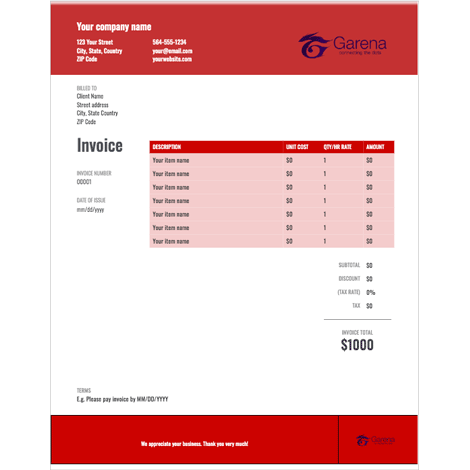 Red & White Invoice