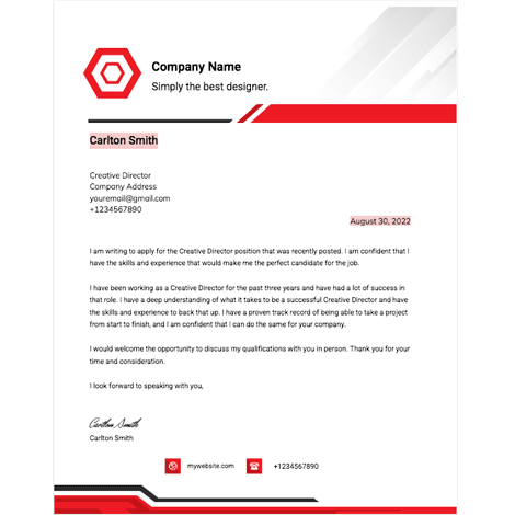 Creative Director Cover Letter Red White Design