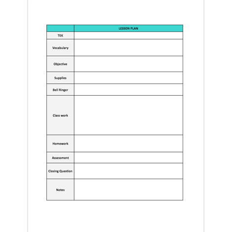 Simple 2 Column Lesson Plan