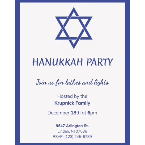 Hanukkah Simple Star Border Classic Invite