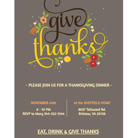 Give Thanks Thanksgiving Dinner Invite