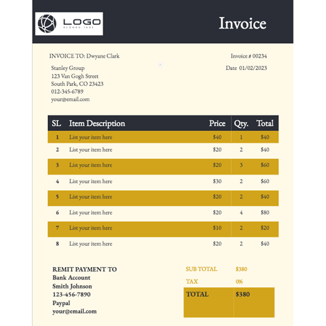 Blue & Gold Invoice