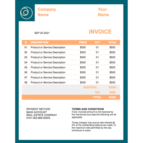 White & Peach Invoice