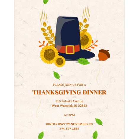 Thanksgiving Hat Simple Invite