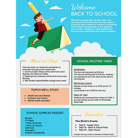 Soaring Back To School Welcome Newsletter